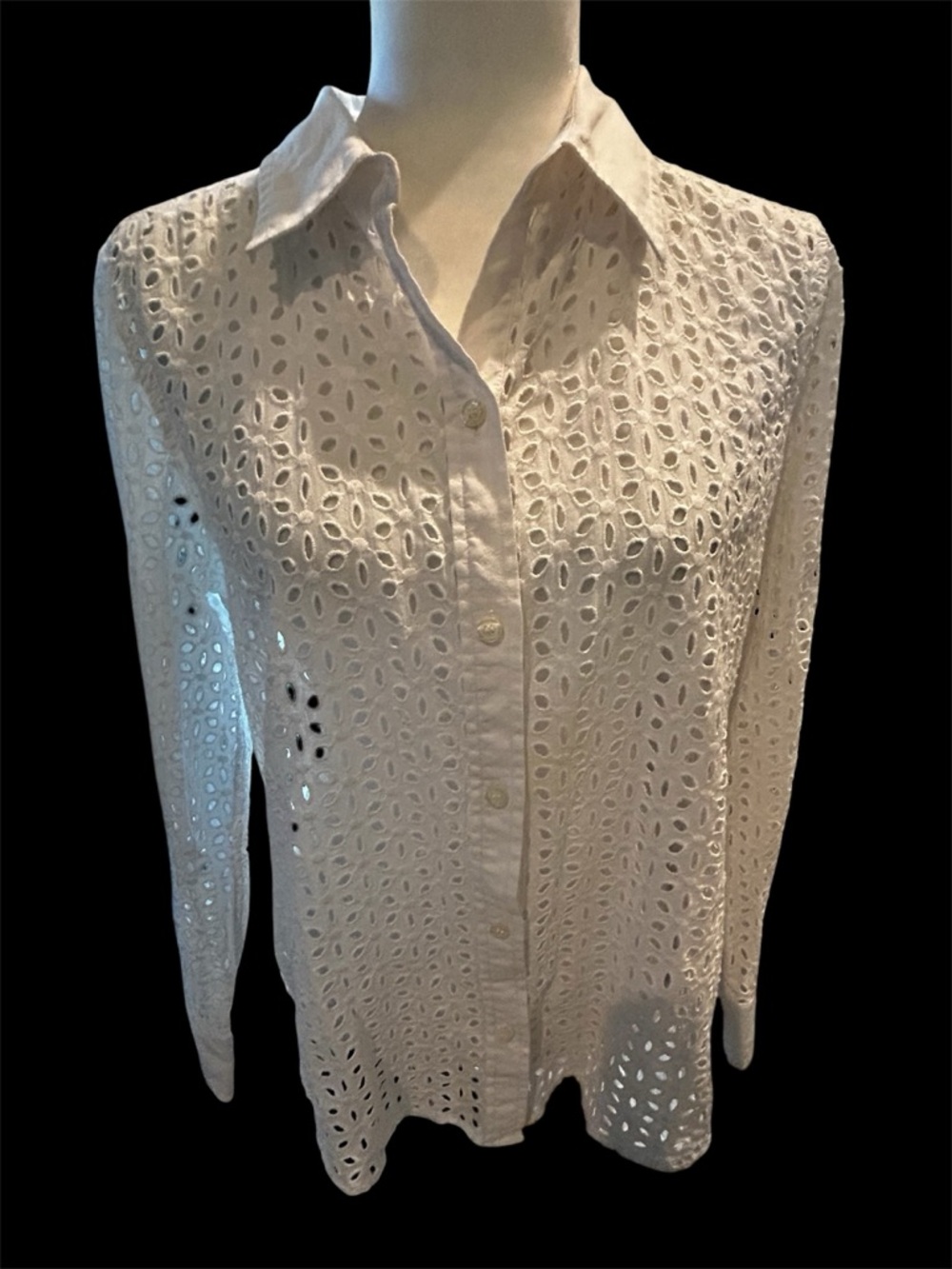 Cotton White Eyelet Shirt- Women's Lightweight Top coastal spring summer